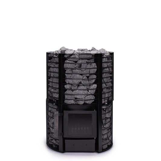 Narvi Inari Plus Wood-Burning Sauna Stove with Lower Stone Cage, exterior 3/4 front