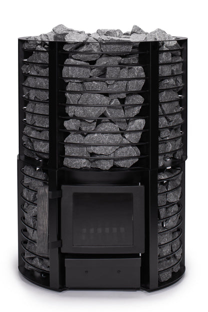 Narvi Inari Plus Wood-Burning Sauna Stove with Lower Stone Cage, studio beauty shot, high-res 2
