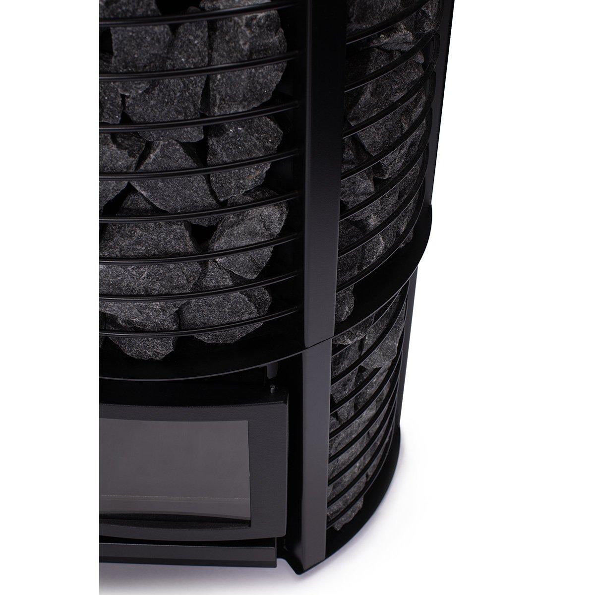 Narvi Inari Plus Wood-Burning Sauna Stove with Lower Stone Cage, exterior 3/4, alternate angle