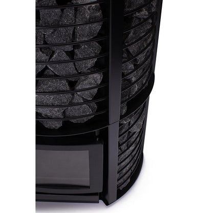 Narvi Inari Plus Wood-Burning Sauna Stove with Lower Stone Cage, exterior 3/4, alternate angle