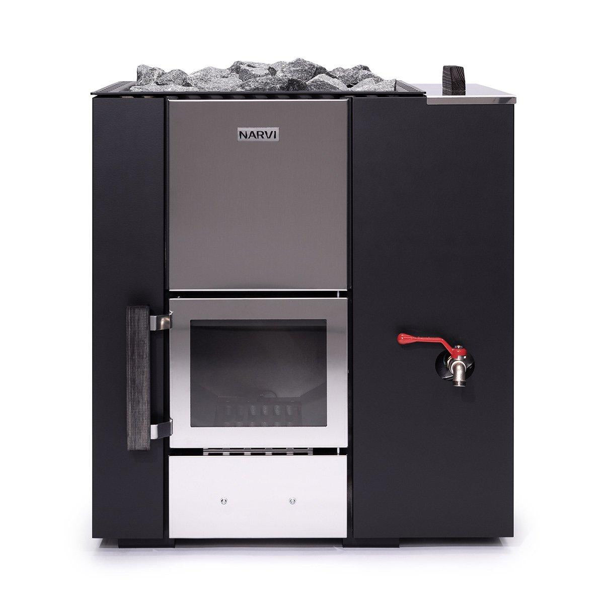 Narvi Kuru 20 Wood-Burning Sauna Stove, exterior 3/4 front