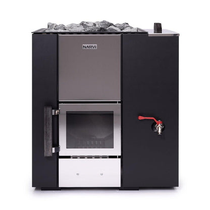 Narvi Kuru 20 Wood-Burning Sauna Stove, exterior 3/4 front