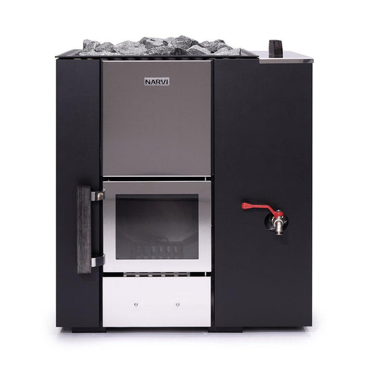 Narvi Kuru 20 Wood-Burning Sauna Stove, exterior 3/4 front