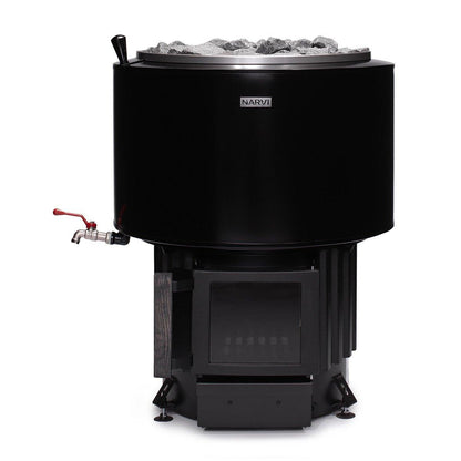 Narvi Luosto VS Wood-Burning Sauna Stove with 30 L Water Tank, exterior 3/4 front