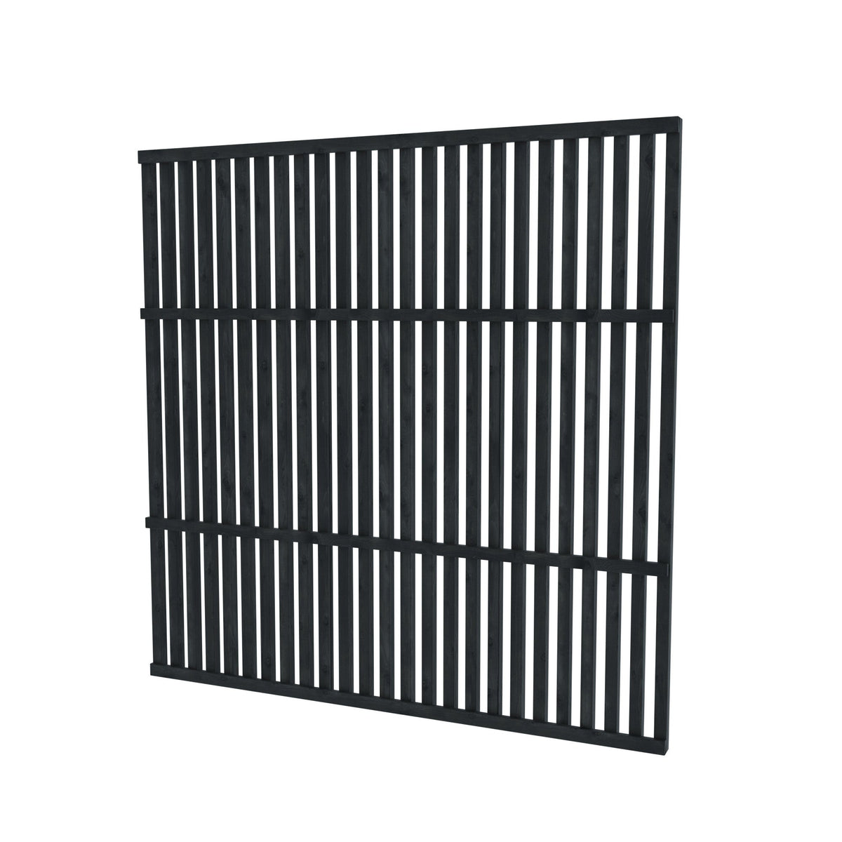 ThermaSol Nordic Misty Garden Privacy Fence panel, three-quarter studio view, vertical black battens