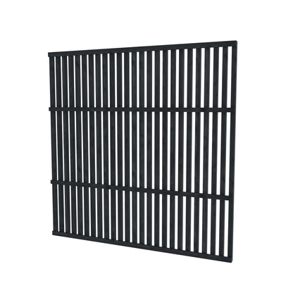 ThermaSol Nordic Misty Garden Privacy Fence panel, three-quarter studio view, vertical black battens