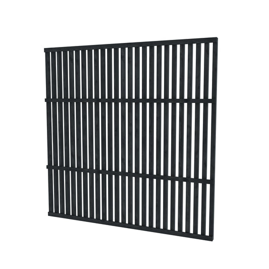 ThermaSol Nordic Misty Garden Privacy Fence panel, three-quarter studio view, vertical black battens