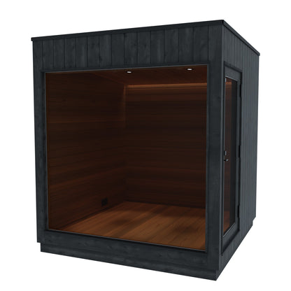 Compact Nordic Misty Lounge module, three-quarter studio view with a single glazed opening