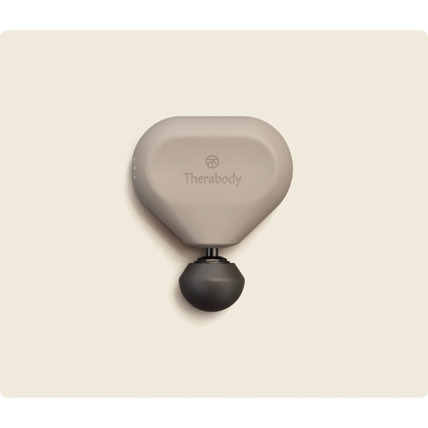 Theragun Mini 3.0 Oat — ultra-compact percussive therapy device by Therabody — front view on white background