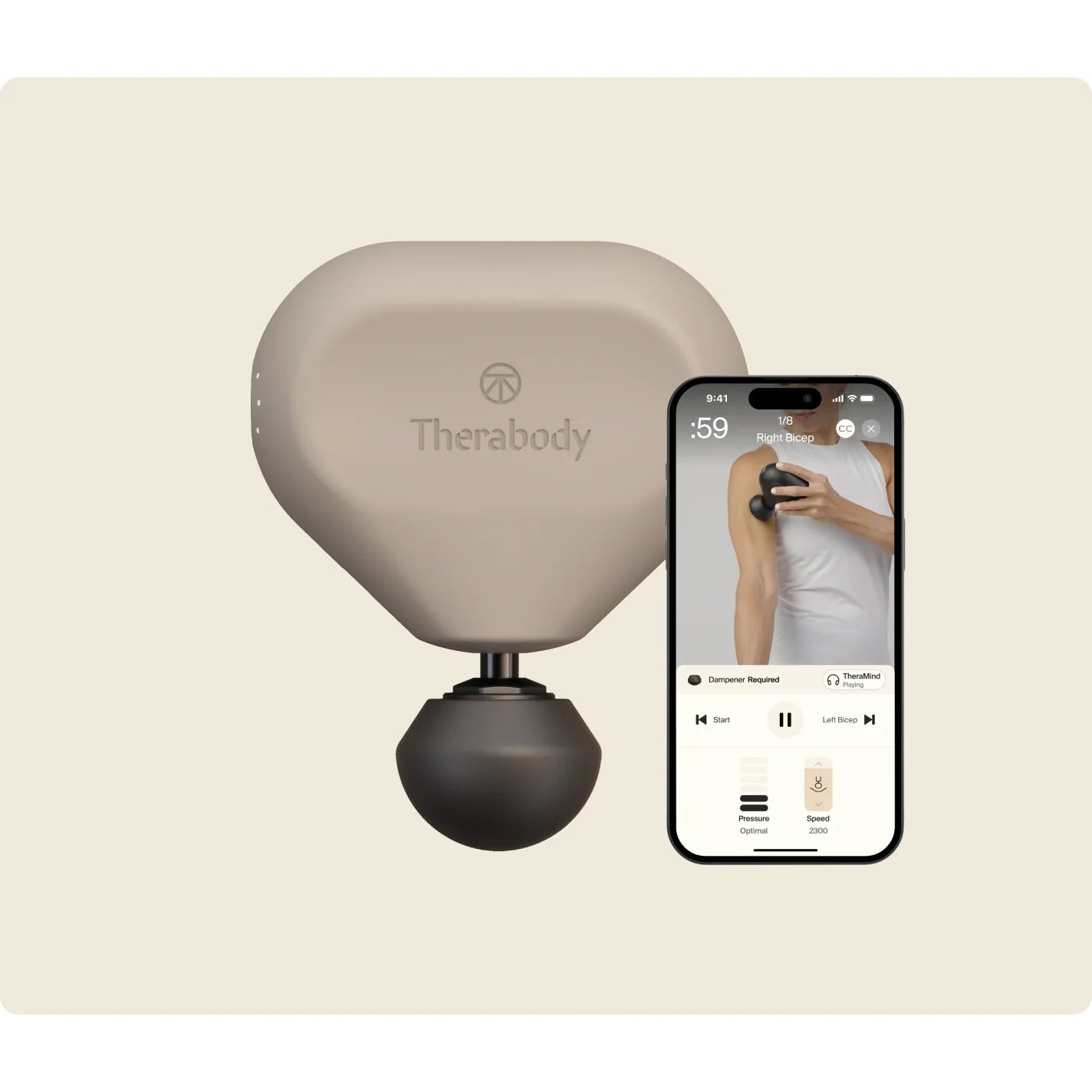 Theragun Mini 3.0 Oat — ultra-compact percussive therapy device by Therabody — product view 4
