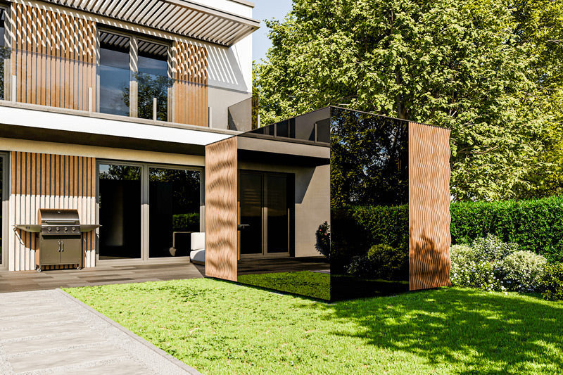 ThermaSol Ombra outdoor sauna cabin, in a garden setting