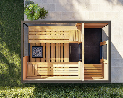 ThermaSol Ombra outdoor sauna cabin, overhead layout