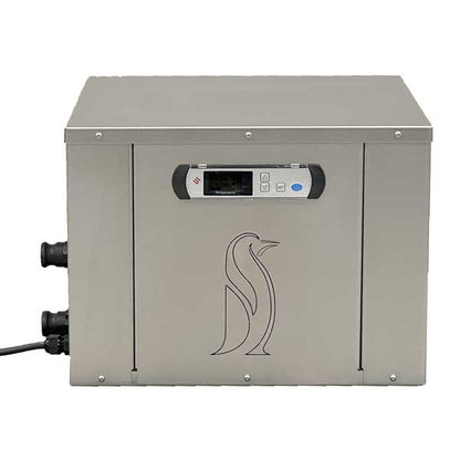 Penguin Cold Therapy Chiller, stainless cabinet with digital display, sold with LeisureCraft cold plunge tubs