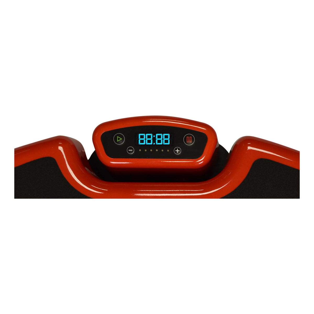 Power Plate MOVE control console with start, pause, minus and plus buttons and a digital timer