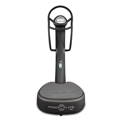 Front view of the Power Plate my5, with the touchscreen console and handlebars