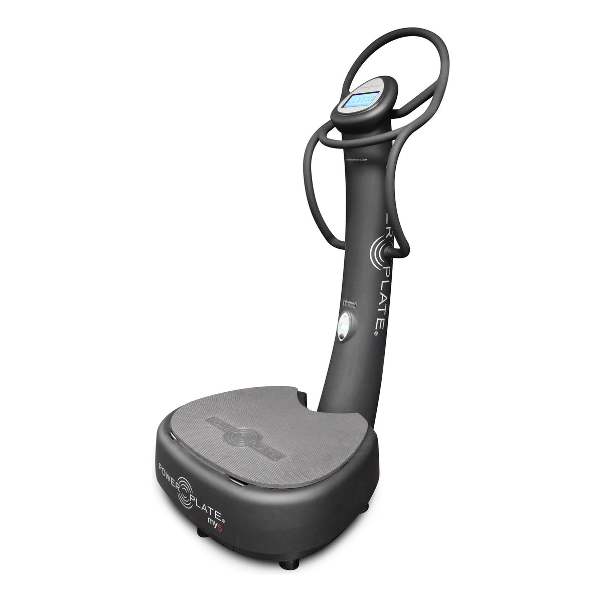 Power Plate my5 seen from the right front corner, showing the platform and the lower console on the column