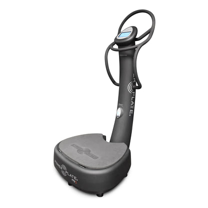 Power Plate my5 seen from the right front corner, showing the platform and the lower console on the column