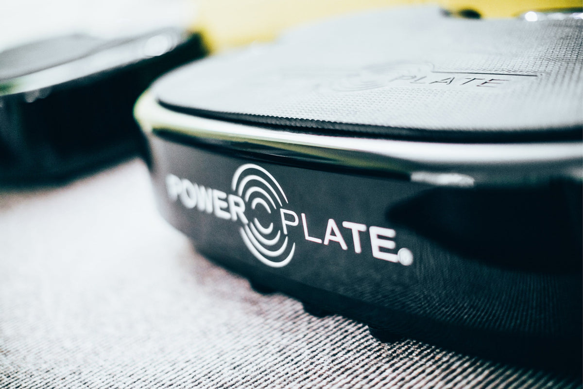 Close-up of the Power Plate logo on the side of the Personal Power Plate