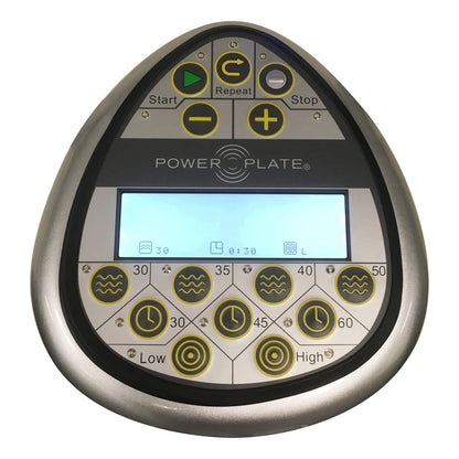 Power Plate pro5 control console with Start, Repeat and Stop keys, frequency, time and Low and High buttons