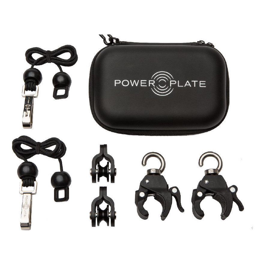 Contents of the Power Plate pro8 cable extension kit, with its zip case