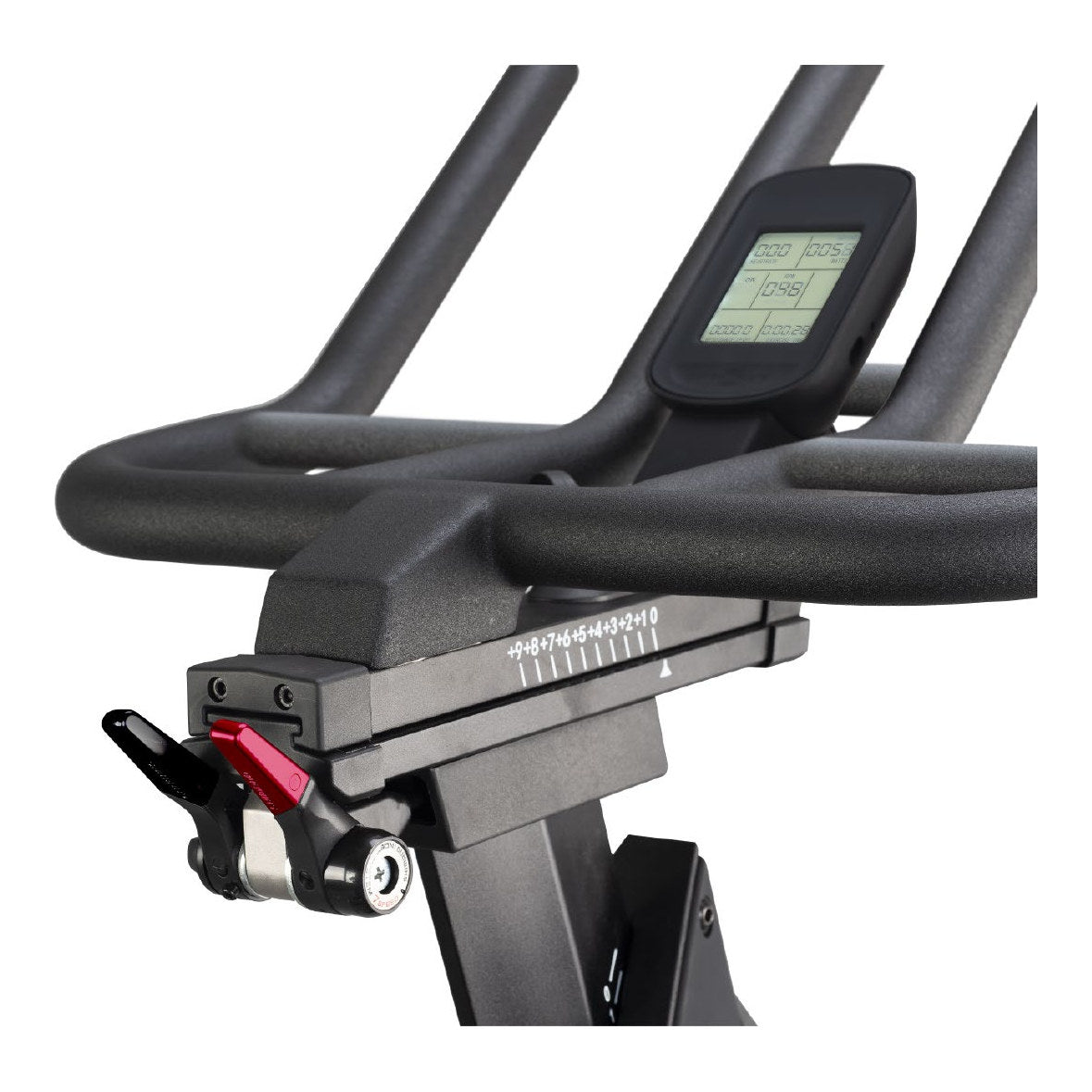 Power Plate REV handlebars with the LED display and the two levers under the handlebar mount