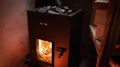 Harvia Linear 22 GreenFlame ES wood-burning sauna stove, video by Harvia