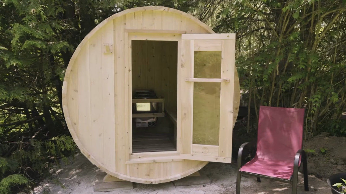 Dundalk LeisureCraft CT Harmony 4-person outdoor barrel sauna, product video