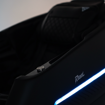 Rebel 4D massage chair premium LED accent lighting — close-up detail