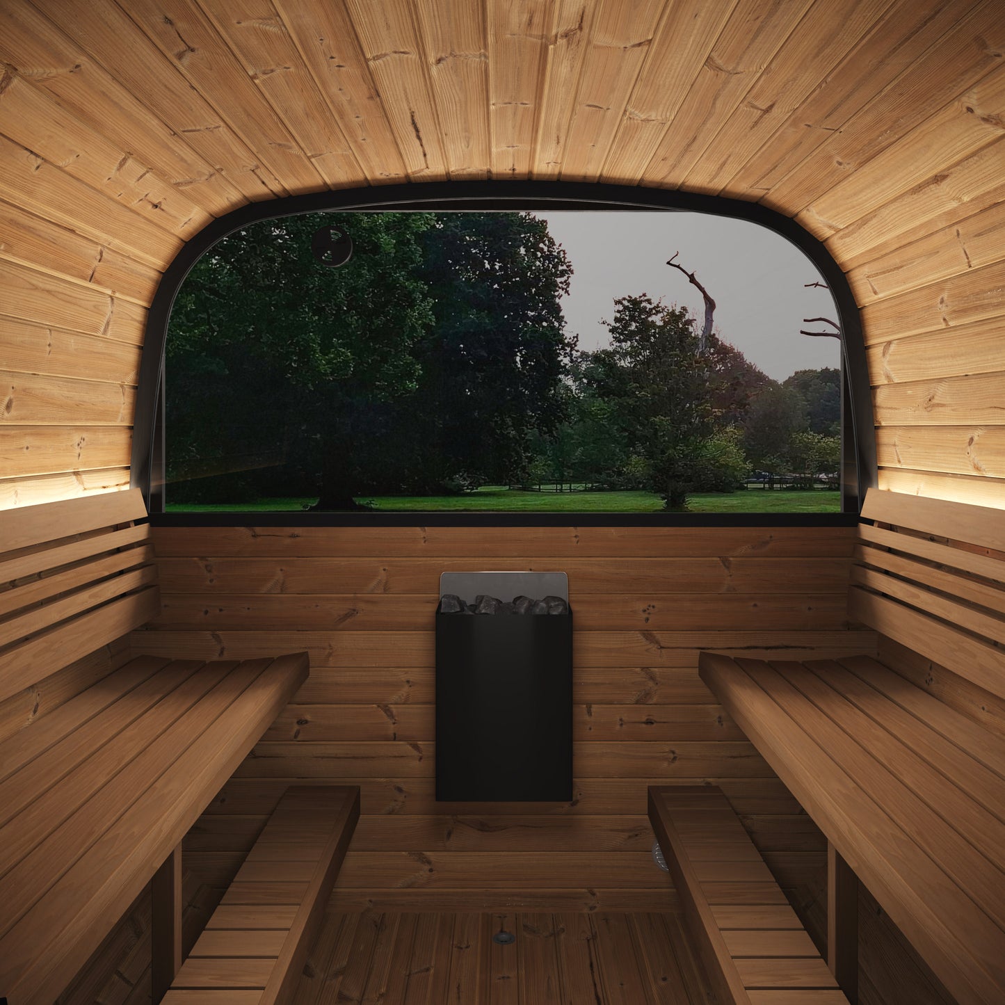 SaunaLife CL12GCP Cube Series 8-Person Outdoor Sauna Kit, Changing Room, installed view 8