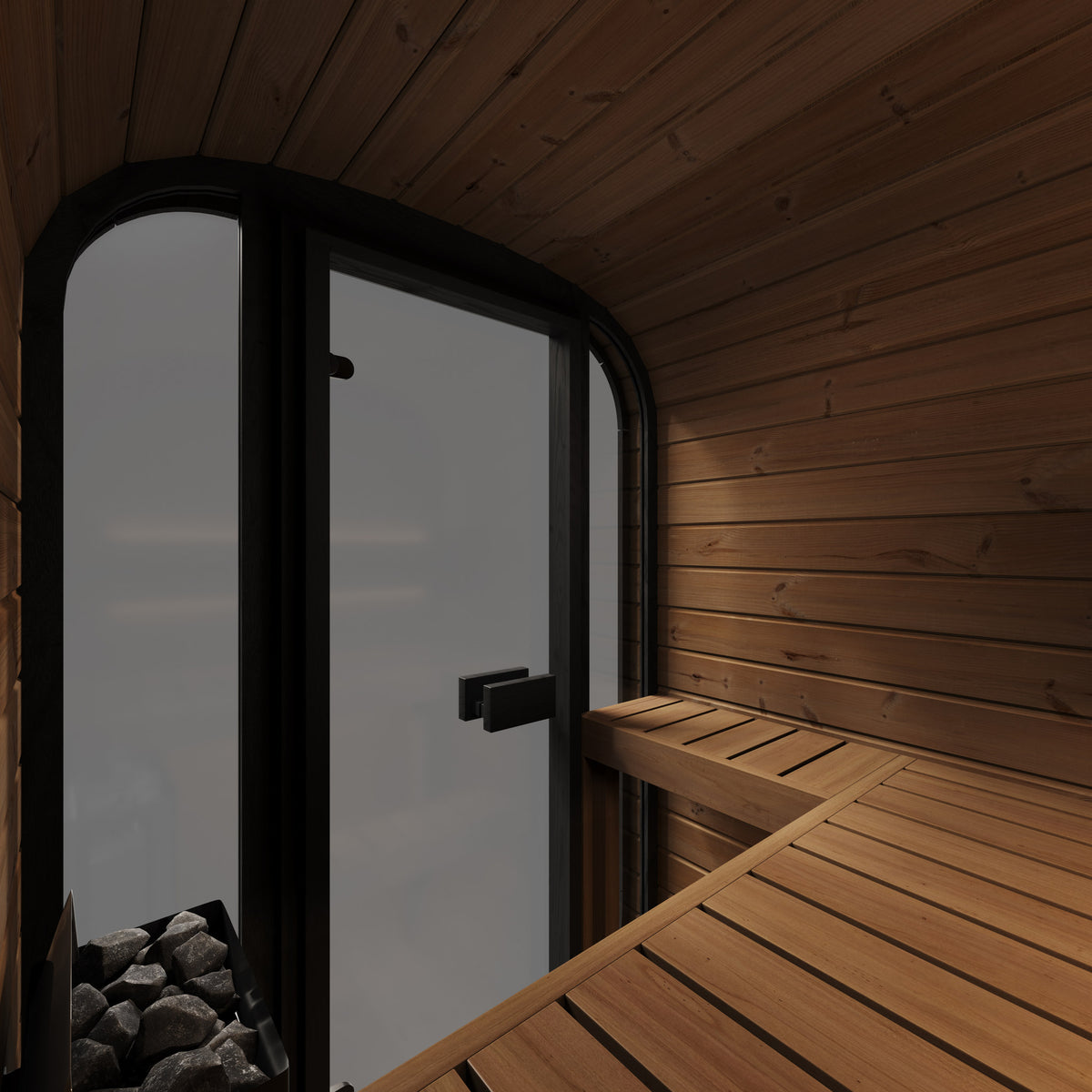 SaunaLife CL3G Cube Series 2-Person Outdoor Sauna Kit, installed view 3
