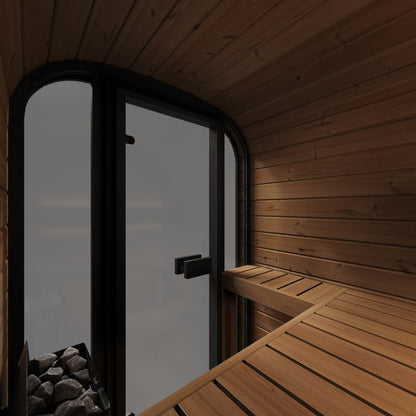 SaunaLife CL3G Cube Series 2-Person Outdoor Sauna Kit, installed view 3
