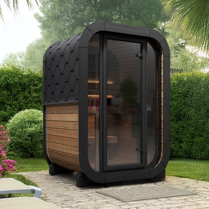 SaunaLife CL3G Cube Series 2-Person Outdoor Sauna Kit, installed view 4