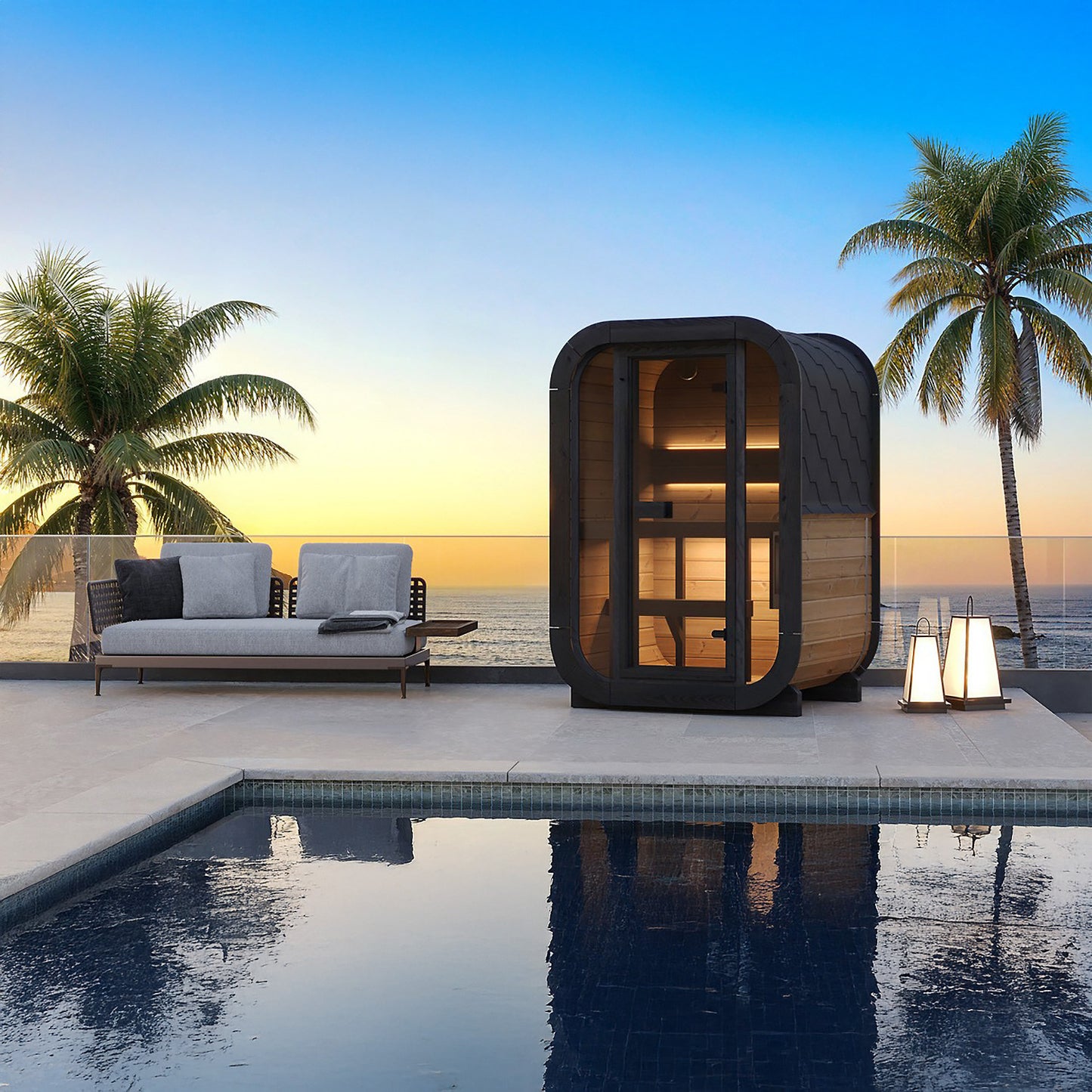 SaunaLife CL3G Cube Series 2-Person Outdoor Sauna Kit, installed view 5
