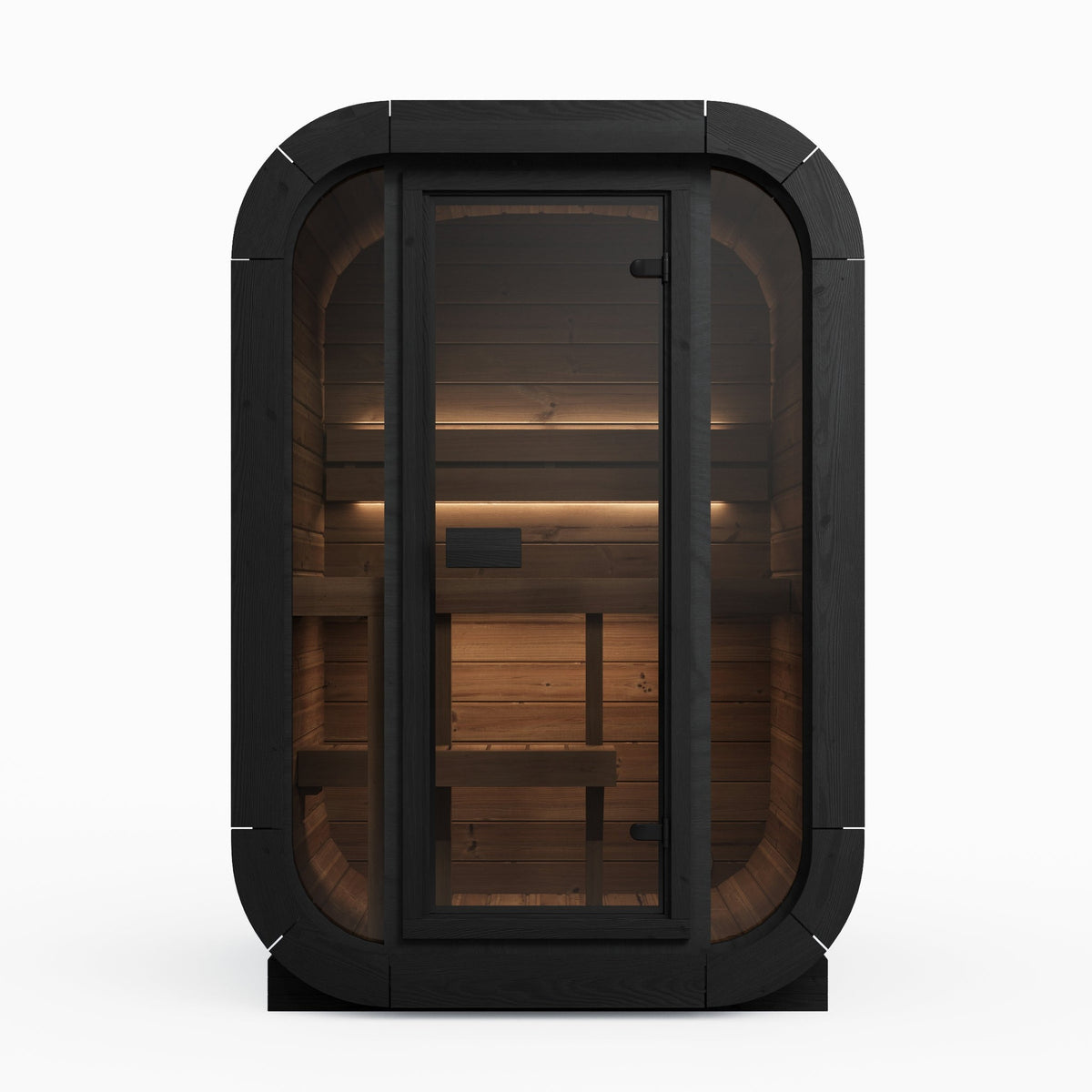 SaunaLife CL3G Cube Series 2-Person Outdoor Sauna Kit, black finish, front elevation