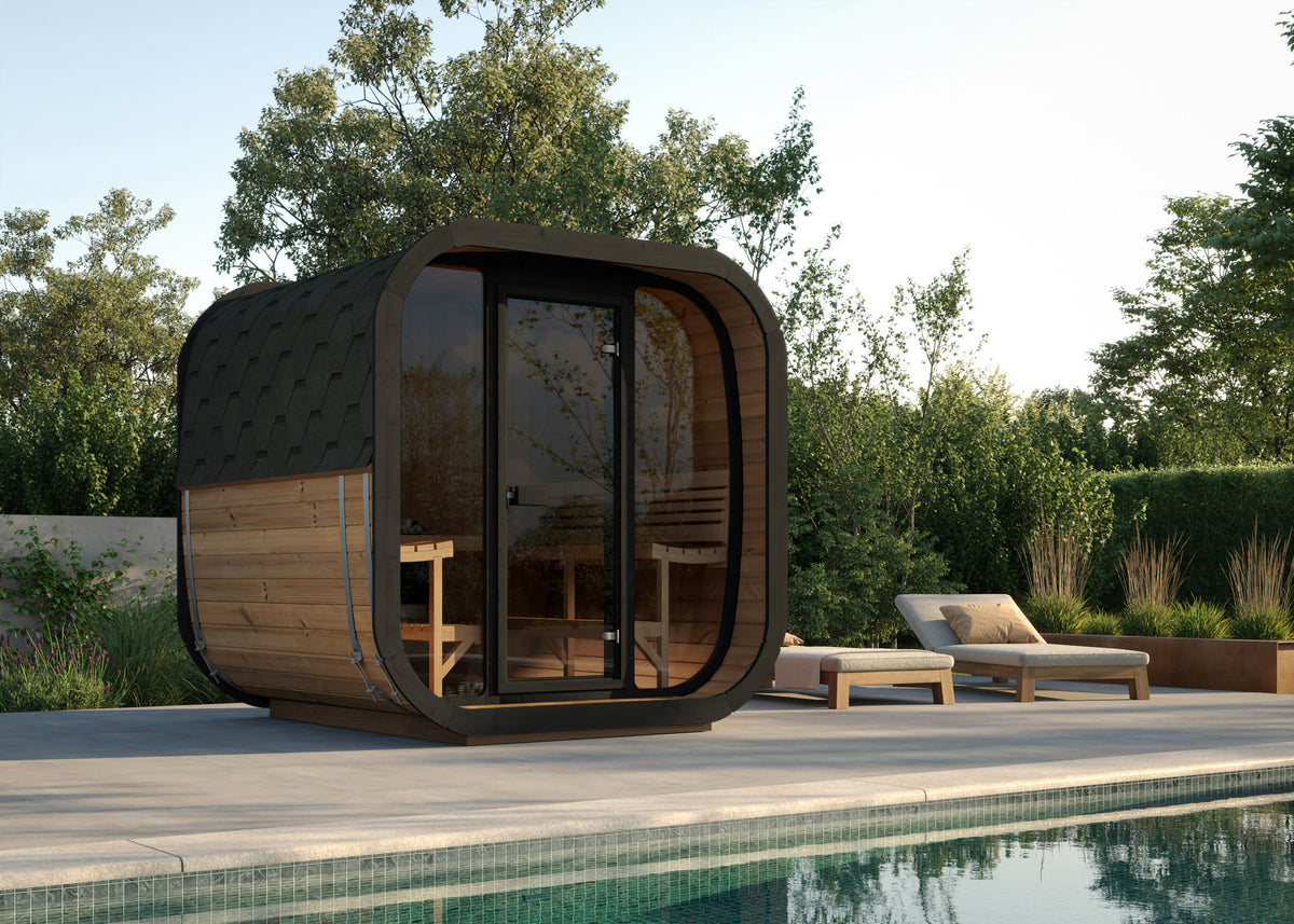 SaunaLife CL7G Cube Series 6-Person Outdoor Sauna Kit, installed view 8