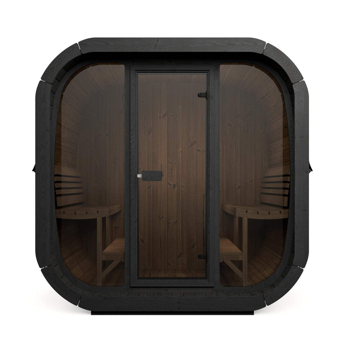 SaunaLife CL7G Cube Series 6-Person Outdoor Sauna Kit, black finish, front elevation