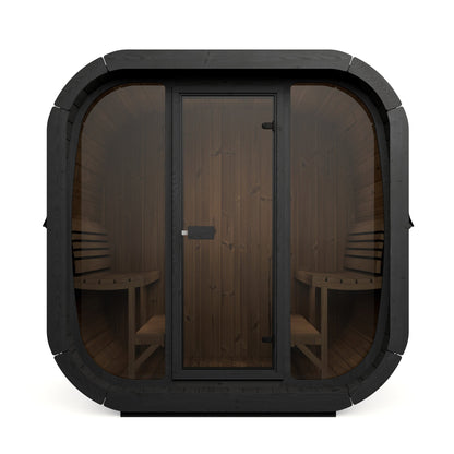 SaunaLife CL7G Cube Series 6-Person Outdoor Sauna Kit, black finish, front elevation