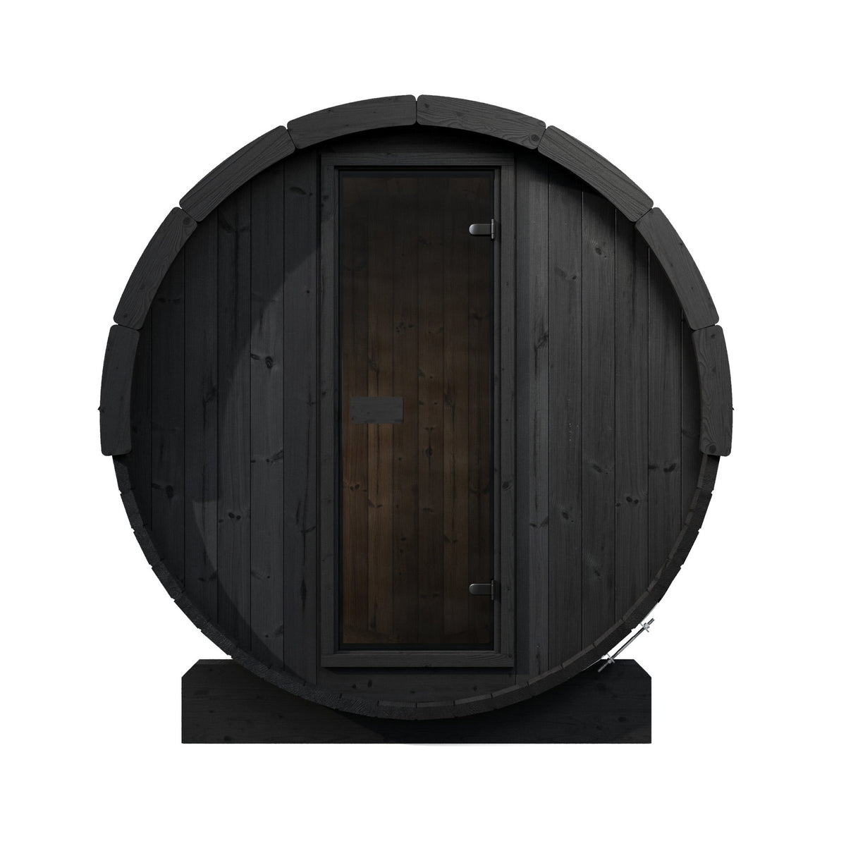 SaunaLife E7 Ergo Series 4-Person Outdoor Barrel Sauna Kit, black finish, front elevation
