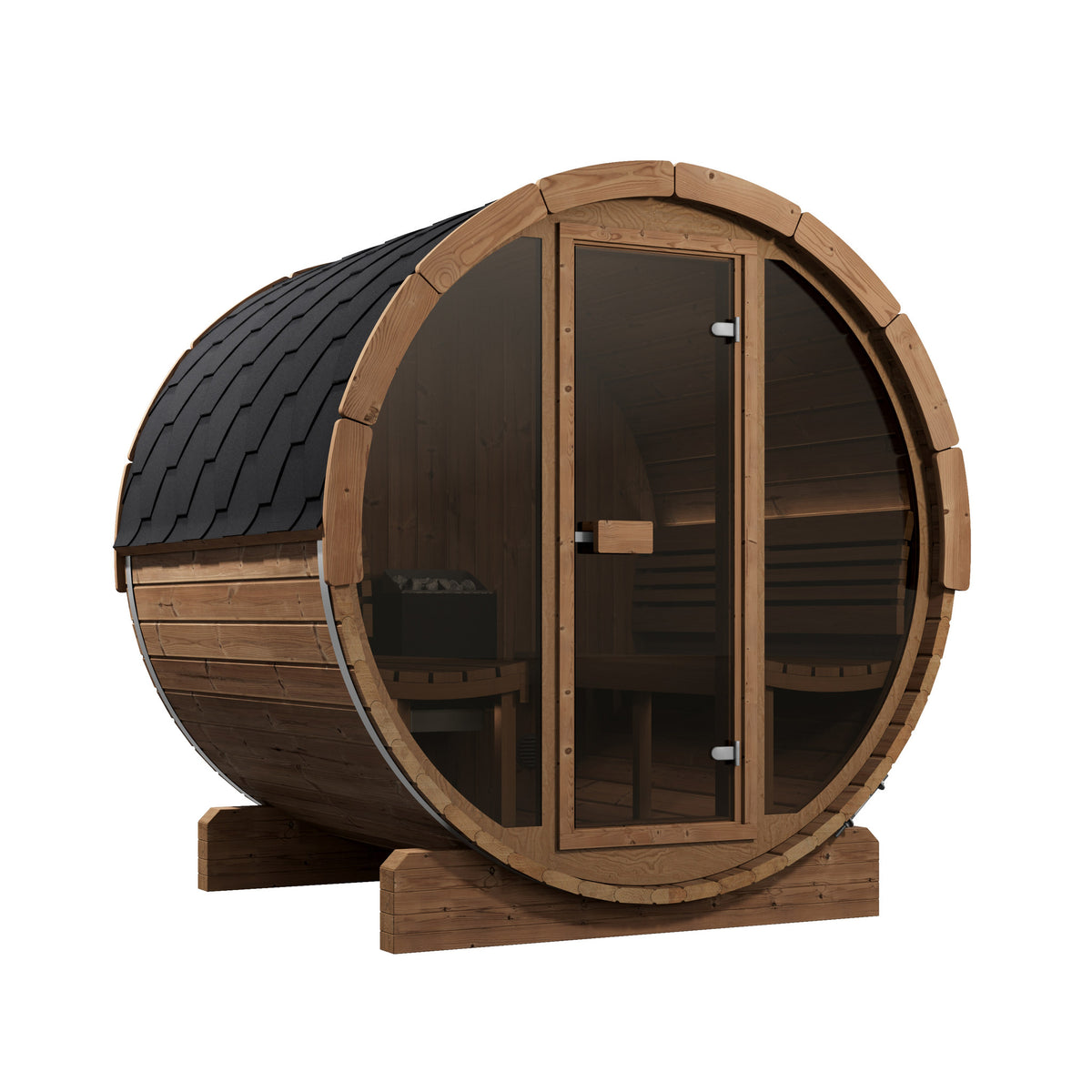 SaunaLife E7G Ergo Series 4-Person Outdoor Barrel Sauna Kit, Glass Front