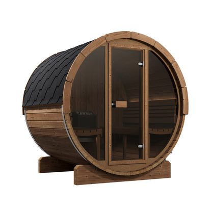 SaunaLife E7G Ergo Series 4-Person Outdoor Barrel Sauna Kit, Glass Front