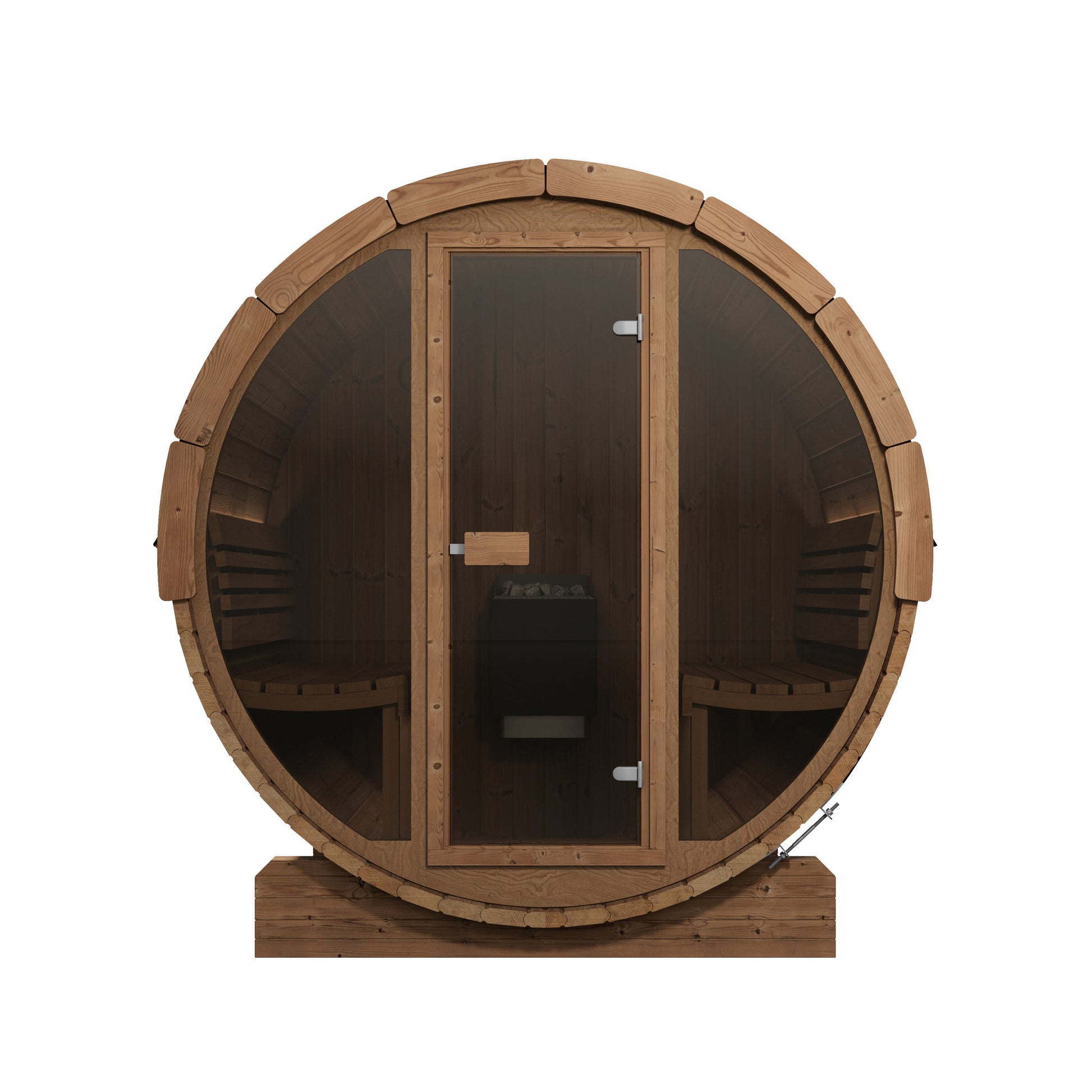 SaunaLife E7G Ergo Series 4-Person Outdoor Barrel Sauna Kit, Glass Front, product view 2