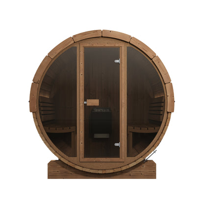 SaunaLife E7G Ergo Series 4-Person Outdoor Barrel Sauna Kit, Glass Front, product view 2