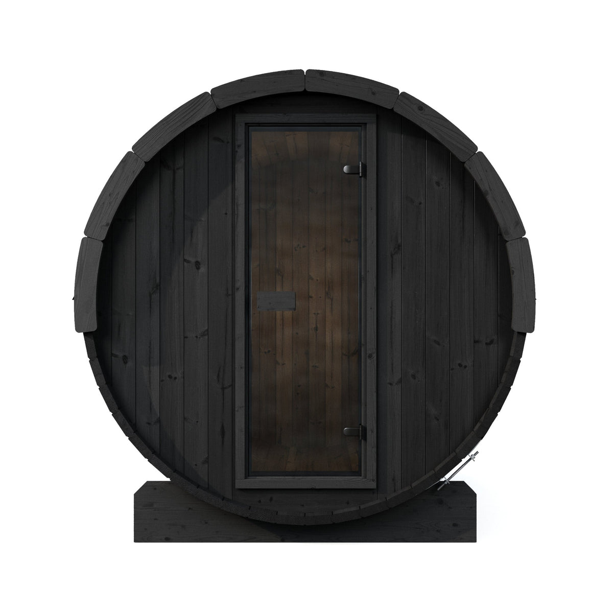 SaunaLife E8 Ergo Series 6-Person Outdoor Barrel Sauna Kit, black finish, front elevation