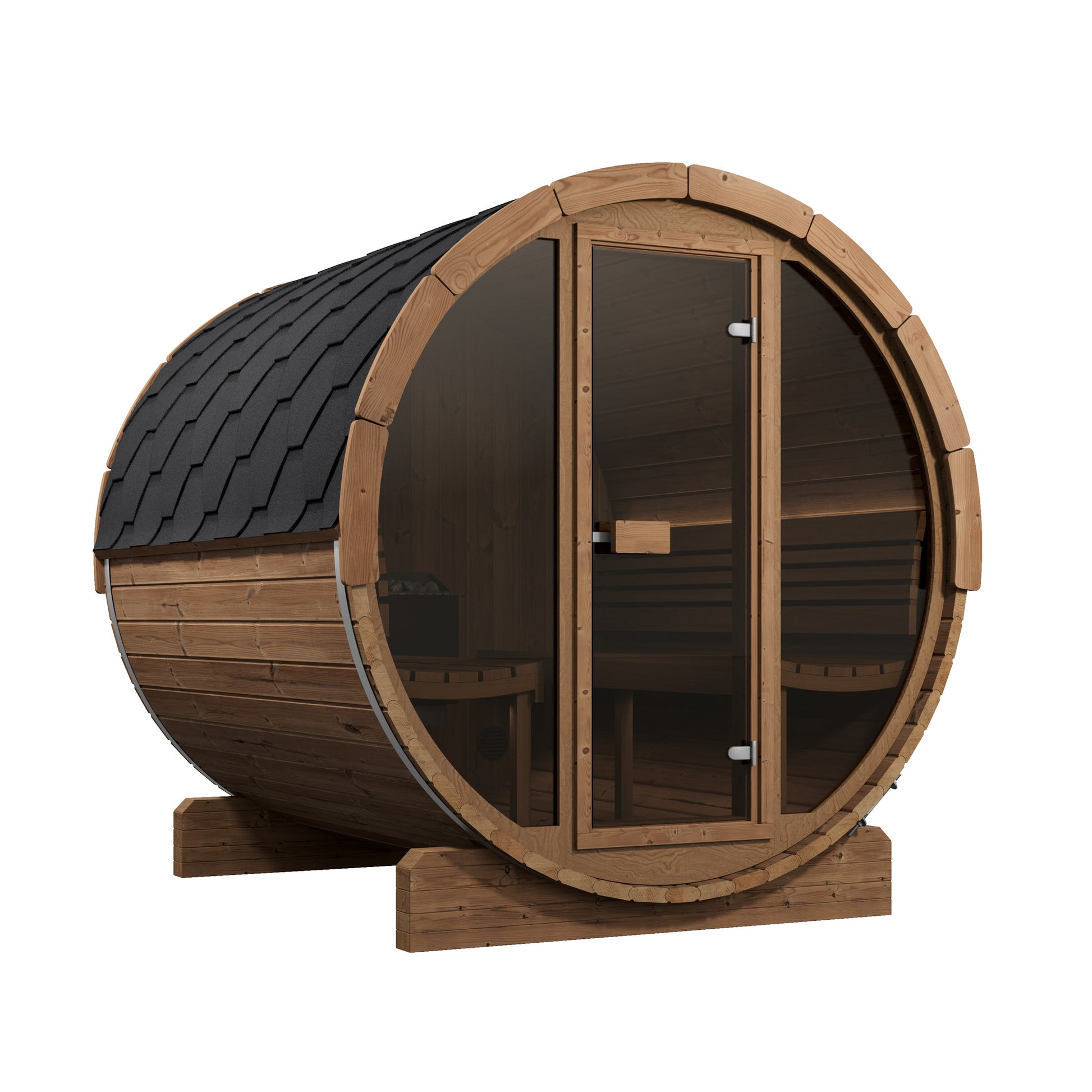SaunaLife E8G Ergo Series 6-Person Outdoor Barrel Sauna Kit, Glass Front