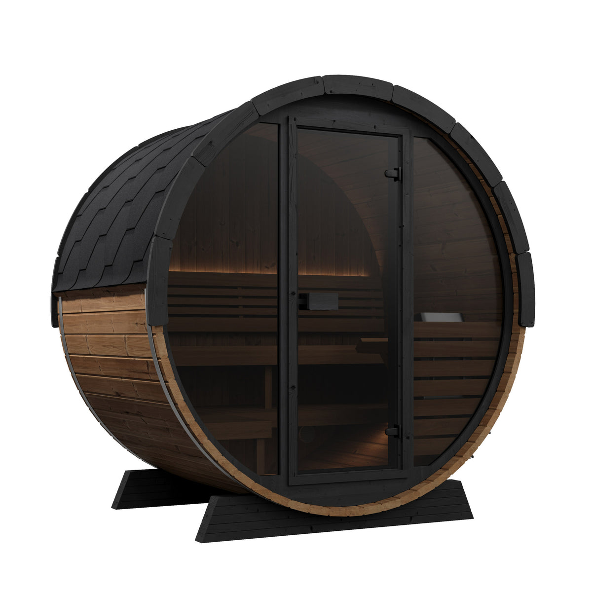 SaunaLife EE6G Ergo Elegance 4-Person Outdoor Barrel Sauna Kit, Glass Front