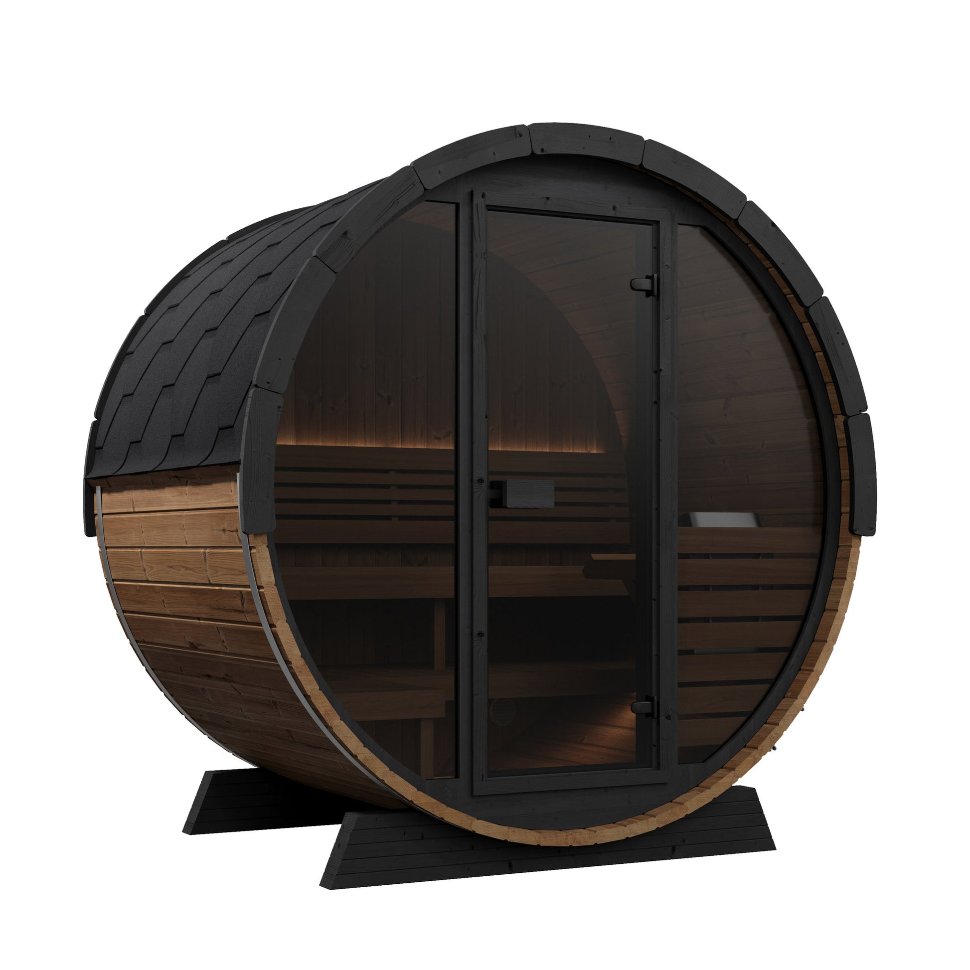 SaunaLife EE6G Ergo Elegance 4-Person Outdoor Barrel Sauna Kit, Glass Front