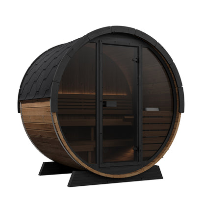 SaunaLife EE6G Ergo Elegance 4-Person Outdoor Barrel Sauna Kit, Glass Front
