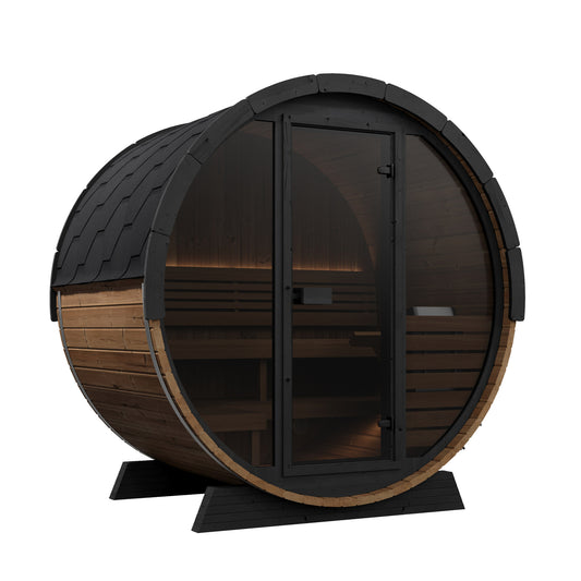 SaunaLife EE6G Ergo Elegance 4-Person Outdoor Barrel Sauna Kit, Glass Front