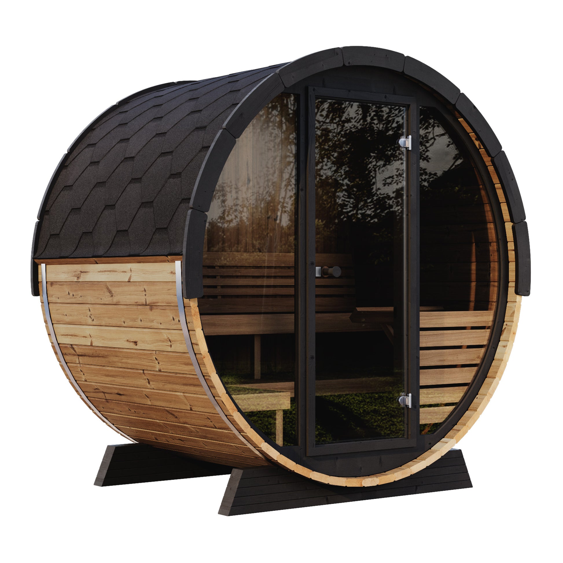 SaunaLife EE6G Ergo Elegance 4-Person Outdoor Barrel Sauna Kit, Glass Front, product view 5