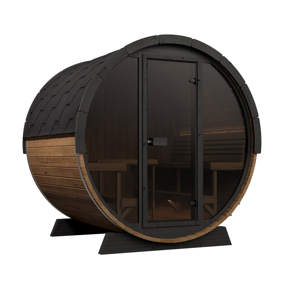 SaunaLife EE8G Ergo Elegance 6-Person Outdoor Barrel Sauna Kit, Glass Front